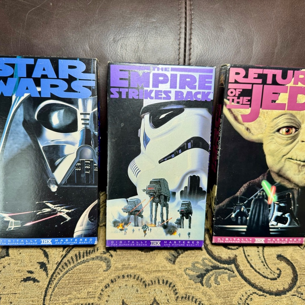 90’s Vintage Star Wars Trilogy VHS Set with Iconic Character Art